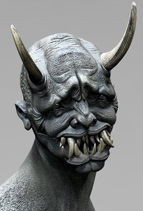 oni demon Creepy Demon, Oni Maske, Mascara Oni, Monster Co, Brown Hairstyles, Oni Demon, Hair Color Brown, Japanese Mask, Oni Mask