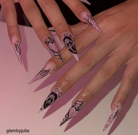 Glam Halloween Nails, Pink Halloween Nails, Glam Halloween, Fake Nails Long, Cute Ghosts, Nails Design With Rhinestones, Halloween Magic, Acrylic Nails Coffin Short, Glam Nails