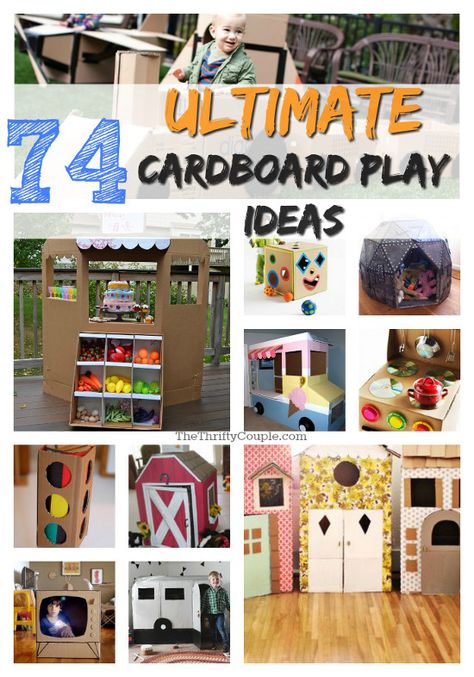 What a FANTASTIC list of ideas for reusing cardboard! There are so many wonderful, creative, easy, crazy, fun, frugal and fantastic play ideas. Kids will be busy for a lifetime. I want to try so many of these with my kids. Which ones are your favorites? This IS the ULTIMATE list of card board play ideas! Quiet Toddler Activities, Green Crafts, Cardboard City, Cardboard Play, Box Crafts, Easy Toddler Activities, Cardboard Box Crafts, Fun Activities For Toddlers, Box Craft