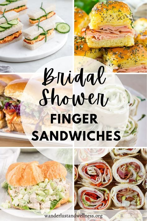 Finger Foods For Bridal Shower, Bridesmaid Luncheon Ideas, Shower Finger Food Ideas, Bridal Shower Food Ideas Lunch, Bridal Shower Sandwiches, Bridal Shower Food Table, Easy Sandwiches, Wedding Shower Food, Shower Appetizers