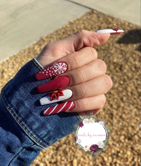 Xmas Nail Designs, Christmas Tree Nails, Easy Designs, Candy Cane Nails, Christmas Gel, December Nails, Red Christmas Nails, Winter Nails Acrylic, Christmas Nails Easy