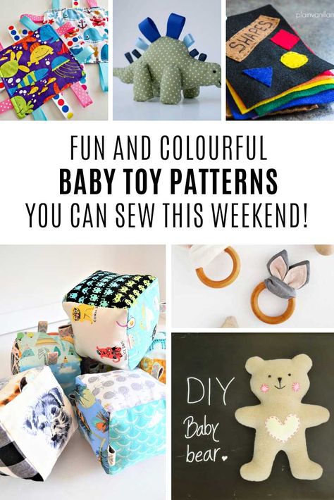 So many fabulous easy baby toy sewing patterns! Sewing Projects For Infants, Baby Toy Sewing Pattern, Diy Baby Toys 0-3 Months, Baby Boy Sewing Patterns, Patchwork Toys, Sewing For Babies, Toy Sewing Patterns, Infant Curriculum, Homemade Baby Toys