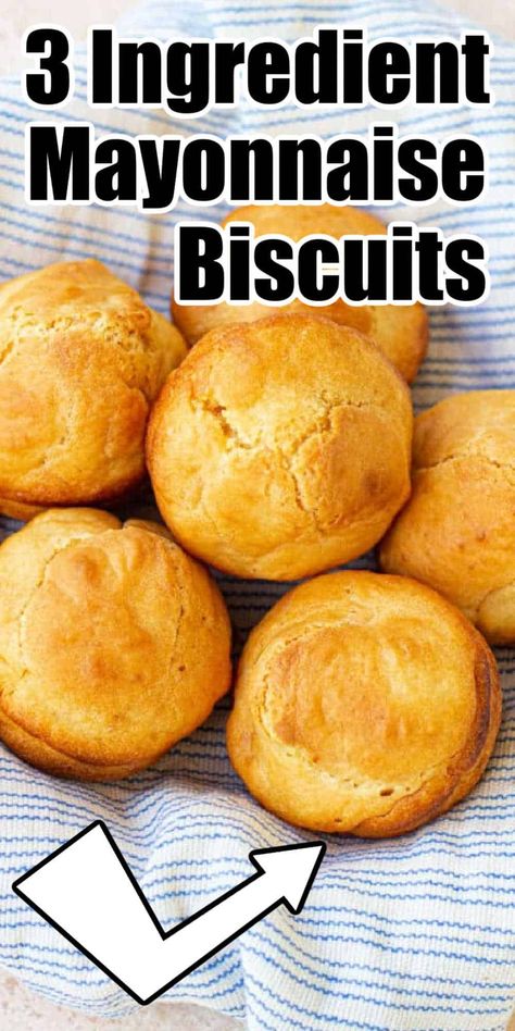 We have recipes for 3 ingredient mayonnaise biscuits in a muffin tin and Bisquick mayonnaise biscuits too. Both turn out fluffy and moist. Bisquick Mayonnaise Biscuits, Mayonnaise Biscuits Recipes, Easy Biscuit Recipe 3 Ingredients, Mayonaise Biscuits, Mayonnaise Biscuits, Mayonnaise Bread, Bisquick Muffins, 3 Ingredient Biscuit Recipe, Quick Biscuit Recipe