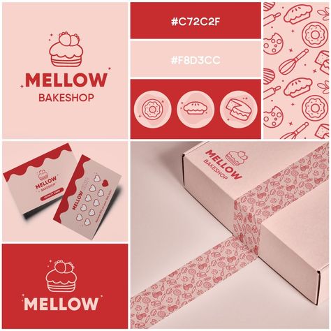 Brand Board for Mellow Bakeshop!🍄 . . . Hope you all are having a great day! 💗 . . #moodboard #moodboards #branding #graphicdesign #logo #brand #brandidentity #logodesign #brandingdesign #illustrator #logodesigns #branddesign Cake Branding Design, Bakeshop Logo, Cupcake Branding, Pie Brownies, Cake Branding, Bakery Branding, Instagram Brand, Graphic Design Infographic, Cookie Business