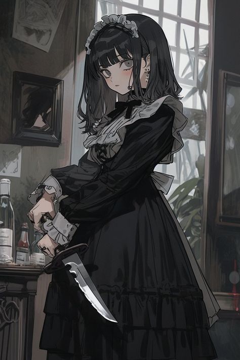 Gothic Girl Art, Maid Outfit Anime, Anime Maid, Maid Outfit, Concept Art Character, Gothic Anime, Dark Art Illustrations, Amazing Drawings, Ethereal Art