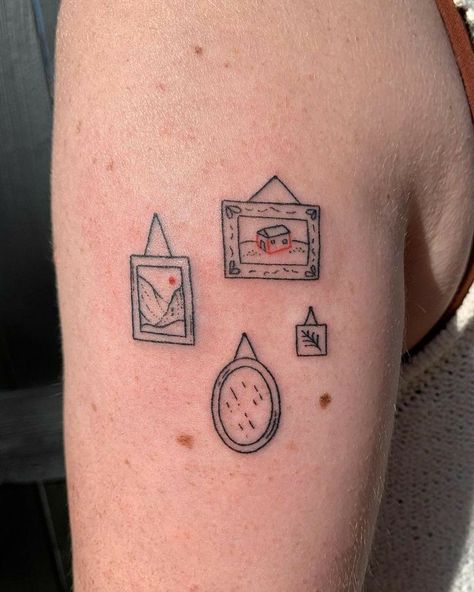 Framed Tattoo, Funky Tattoos, Handpoke Tattoo, 4 Tattoo, Tiny Tattoo, Poke Tattoo, Dainty Tattoos, Aesthetic Tattoo, Dream Tattoos