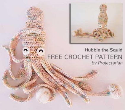 Free Crochet Pattern Hubble the Squid Crochet Squid Pattern Free, Ocean Crochet, Crochet Sea Creatures, Octopus Crochet, Crochet Jellyfish, Beach Craft, Ocean Friends, Crocheted Animals, Octopus Crochet Pattern