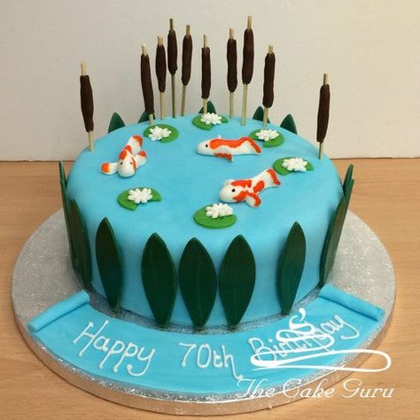 Pond Cake, Fish Cake Birthday, Koi Carp Fish, Carp Fish, Koi Fish Pond, Koi Carp, Fish Cake, Fish Pond, Carp Fishing