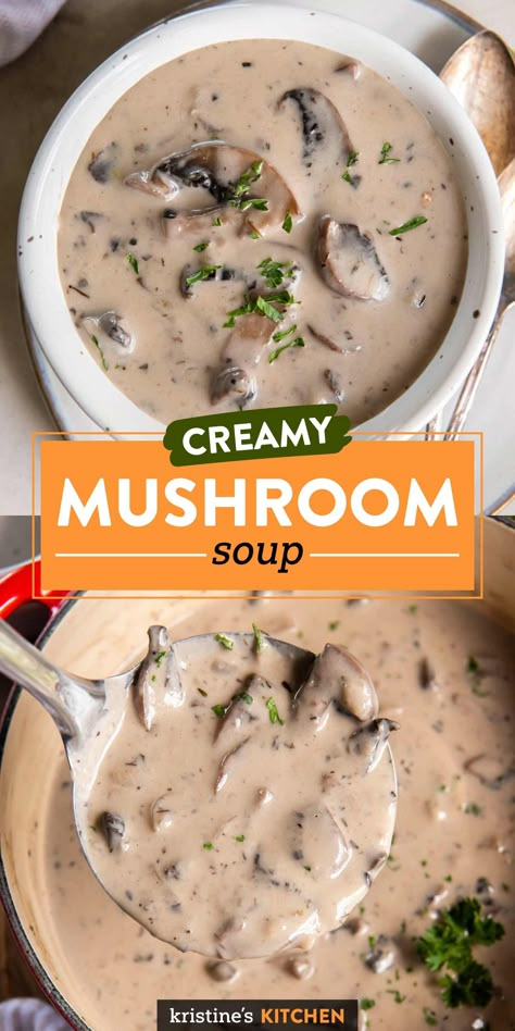 Made with simple, wholesome ingredients, this Cream of Mushroom Soup is so much better than the canned version. It's ultra creamy and full of rich mushroom flavor. Serve it with a salad and some crusty bread for dunking, or use it in your favorite recipes that call for cream of mushroom soup. Chicken Mushroom Soup Recipe, Mushroom Soup Recipe, Creamy Mushroom Soup, Mushroom Soup Recipes, Chicken Mushroom, Cream Of Mushroom Soup, Cream Of Mushroom, Creamy Mushrooms, Mushroom Chicken