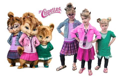 Chipettes DIY costume Chippets Halloween Costume Ideas, Chippetes Halloween Costume, Girl Chipmunks Costume, Chippetts Costume Halloween, Chipsets Costume, The Chippetes Costume, Brittany Chipette Costume, Chippette Halloween Costume, Chippetes Trio Costume