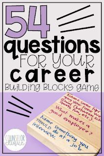 54 Questions for Your Career Building Blocks Game-- Use this resource in a classroom setting or a small group to have fun and build some confidence around job interviews! Career Readiness High School, Career Building, High School Counseling, Career Readiness, Counseling Lessons, Career Day, Career Exploration, Counseling Activities, Job Interviews