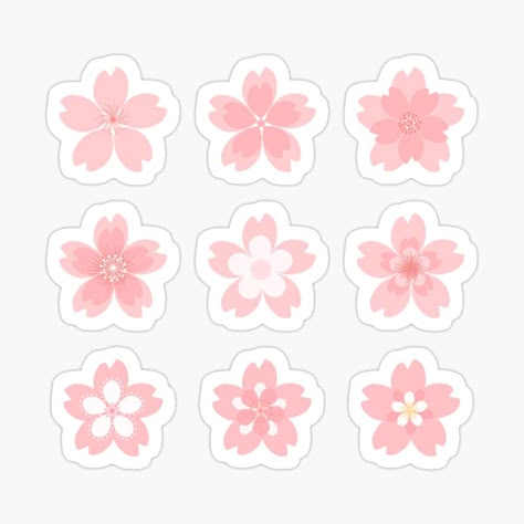 Pink Design Printable, Pink Flower Sticker Printable, Sakura Flower Sticker, Cherry Blossom Sticker Printable, Sakura Stickers Printable, Pink Printable Stickers For Journal, Design Sticker Aesthetic, White Border Aesthetic, Pink Aesthetic Stickers Printable