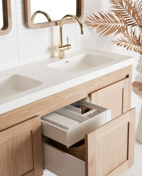 Basin With Storage, Timber Vanity, Freestanding Vanity, Vanity Design, Timber Furniture, Vanity Storage, Bathroom Inspiration Decor, Main Bathroom, Modern Vanity