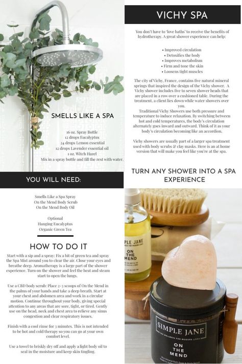 Recreate simple spa treatments and recipes with The Simple Spa Book from Simple Jane Co. Diy Eucalyptus, Improve Metabolism, Spa Shower, Diy Shower, Increase Energy, A Beautiful Life, Improve Skin Tone, Beauty Wellness, Healthy Glow