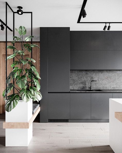 Grey Kitchen Designs, Black Kitchen Cabinets, 아파트 인테리어, Kitchen Design Trends, Kitchen Room Design, Kitchen Inspiration Design, Kitchen Furniture Design, Black Kitchens, 인테리어 디자인