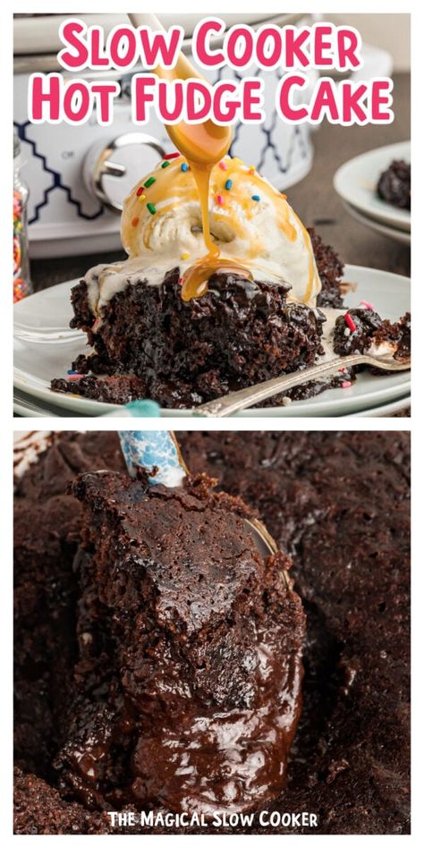 Shoneys Hot Fudge Cake Recipe, Crockpot Chocolate Cake, Slow Cooker Cake Recipes, Slow Cooker Chocolate Cake, Slow Cooker Cake, Crockpot Cake, Crockpot Desserts, Hot Fudge Cake, Magical Slow Cooker