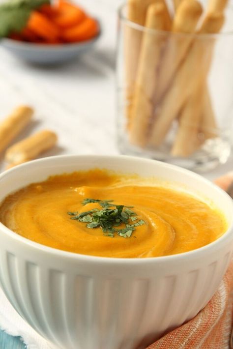 Jamie Oliver Carrot And Coriander Soup Carrot And Coriander Soup, Coriander Soup, Sweet Potato Soup Recipes, Fall Soup Recipes, Carrot Soup, Fall Soups, Sweet Potato Soup, Jamie Oliver, Roasted Sweet Potatoes