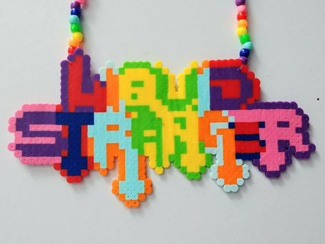 Trippy Perler, Rave Perler Pattern, Perler Beads Candy, Perler Necklaces, Liquid Stranger, Rave Perler, Rave Candy, Bass Canyon, Rave Bracelets