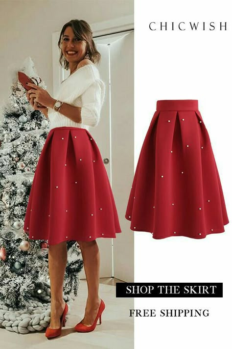 Pearl Skirt, Christmas Party Outfits, Christmas Outfits, Mode Inspo, Pleated Midi Skirt, Christmas Fashion, Skirt Outfits, Holiday Outfits, Stylish Dresses