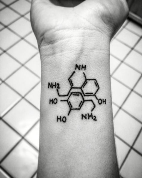 Serotonin and dopamine tattoo Dopamine Tattoo, Bro Tattoos, Serotonin Tattoo, Dopamine Serotonin, Chemistry Tattoo, Hippie Elegante, Trident Tattoo, Random Tattoos, Molecule Tattoo