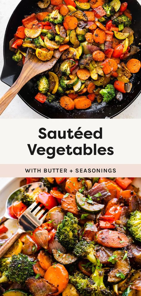 Healthy Vegetable Heavy Dinners, Vegetable Medley Recipes Sauteed, Healthy Sauteed Vegetables, Steamed Mixed Vegetables, Vegetable Melody Recipes, Cast Iron Vegetables, Steamed Veggies Seasoned, Steak Vegetable Sides, Sauted Vegetable Recipes