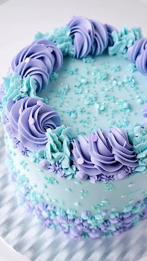 Monica Landes-Cupcake Artist on Reels | TWICE · TURN IT UP Simple 2 Tier Cake Designs, Purple Frozen Cake, Blue And Purple Birthday Cake, Alladin Birthday, Purple And Teal Cake, Blue And Purple Wedding Cake, Blue And Purple Cake, Teal Cake, Purple Desserts