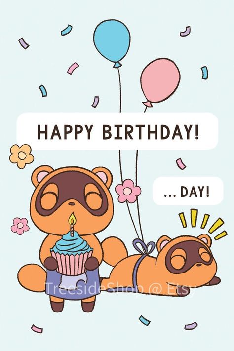 Birthday Card Printable Free, Timmy And Tommy, Animal Crossing Funny, Animal Crossing Fan Art, Animal Crossing Villagers, Birthday Captions, Animal Crossing Game, Birthday Card Printable, Animal Crossing Qr