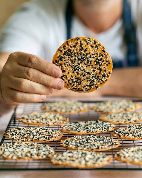 Tuilles Cookies Recipe, Almond Tuiles Recipe, Sesame Tuile, Chocolate Tuile Recipe, Savory Tuile Recipe, Almond Tuile, Tuiles Recipe, Chocolate Ganache Tart, Lace Cookies