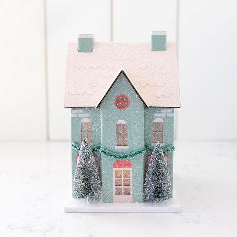 Village Christmas Paper House Decoration Holiday Tablescape, Diy Christmas Village, Battery Powered Light, Christmas Village Houses, Christmas Village Display, Paper House, Holiday Tablescapes, Putz Houses, Holiday Village