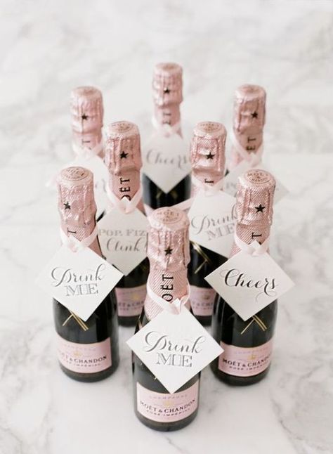 mini Moet bottles as wedding favors Champagne Wedding Favors, Affordable Wedding Favours, Summer Wedding Favors, Honey Wedding Favors, Frugal Wedding, Creative Wedding Favors, Inexpensive Wedding Favors, Wedding Favors And Gifts, Candy Wedding Favors