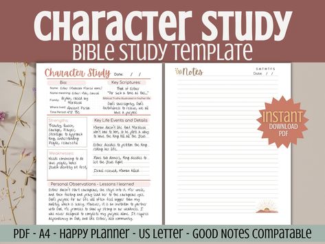 Character Study Template, Bible Character Study Template, Character Bible Study, Bible Characters Printable, Negative Character Traits, Verse Study, Bible Character Study, Study Templates, Printable Bible Study