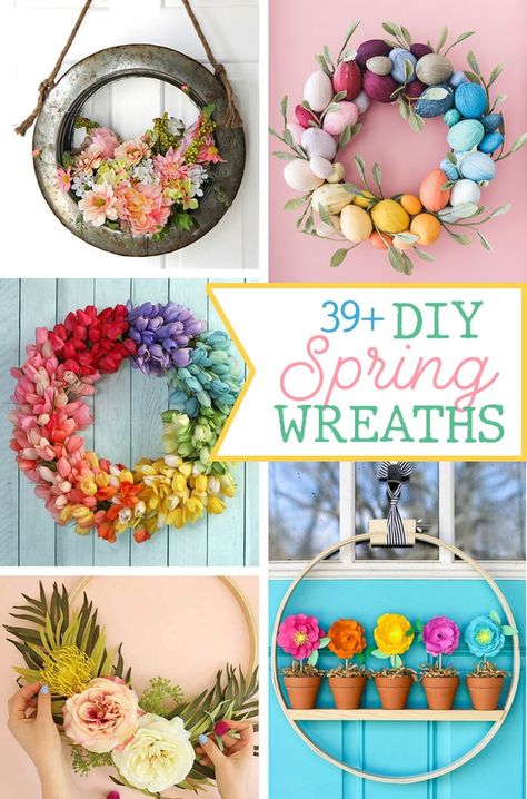 Spring Wreath Ideas, Garden Hose Wreath, Umbrella Wreath, Photo Wreath, Paper Flower Wreaths, Easter Crafts For Adults, Rainbow Wreath, Creative Wreaths, Fun Wreath