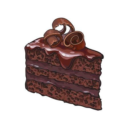 Chocolate Cake With Icing, Realistic Hand Drawing, Flourless Cake Recipes, Slice Of Chocolate Cake, Layered Chocolate Cake, Cake With Icing, Cake Graphic, Andes Mint Chocolate, Bolo Vintage