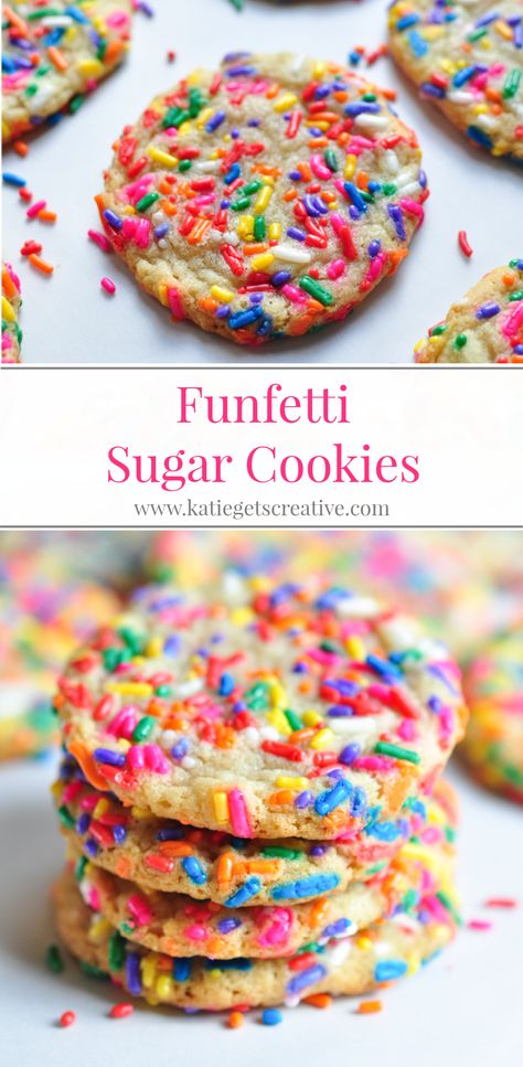 A tray of funfetti sugar cookies loaded with rainbow colored sprinkles Rainbow Birthday Desserts, Rainbow Sprinkle Party, Dessert With Sprinkles, Rainbow Sprinkle Cookies, 4ever Sweet Birthday Party, Sprinkle Dessert Table, Pride Baking, Baby Sprinkle Cookies, Colourful Desserts