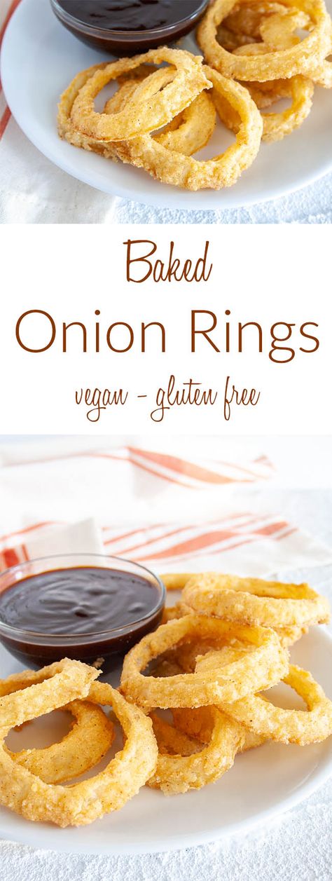 Vegan Onion Rings Recipe, Vegan Onion Rings, Fried Onion Rings, Baked Onion Rings, Homemade Onion Rings, Vegan Popsicles, Baked Onion, Vegan Appetizers Recipes, Vegan Appetizer