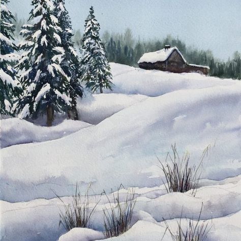 Winter Scenes Paintings, How To Paint Snow, Snow Painting Acrylic Winter Scenes, Snow Scenes Winter Landscape, Snow Paintings, Winter Scene Paintings, Snow Painting, Winter Drawings, Painting Trees