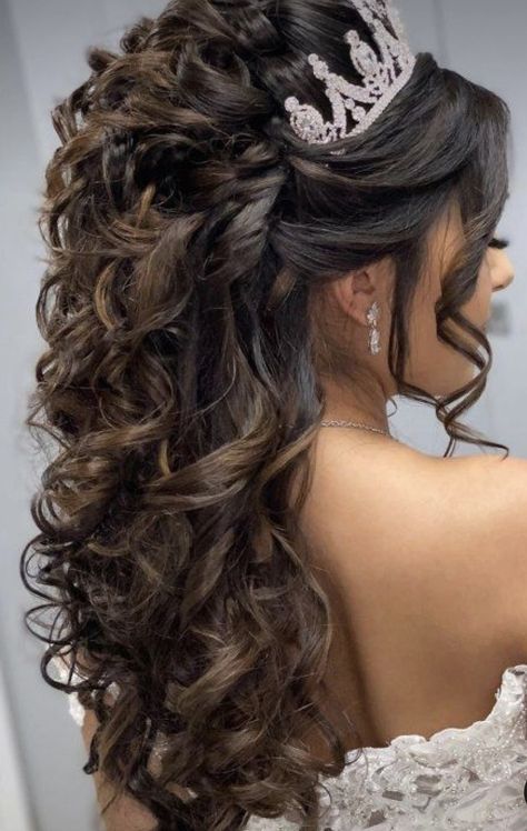 Quince Hairstyles With Crown, Half Up Half Down Hairstyles, Quinceanera Hairstyles, Quince Hairstyles, Wedding Hairstyles Half Up Half Down, Half Up Half Down Hair, Wedding Hairstyles For Long Hair, Half Up Hair, Half Up Half Down