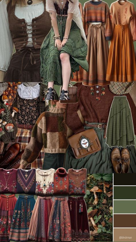 Thrift Ren Faire, Modern Hobbit Fashion, Cottage Witch Aesthetic Fashion, Forest Fairy Outfit, Patchwork Skirt Outfit, Forestcore Outfit, Hobbit Fashion, Witch Aesthetic Fashion, Ren Faire Outfits