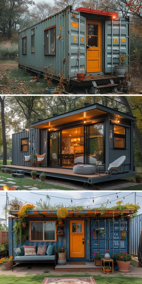 Is It Cheaper to Build a House or a Tiny Shipping Container Home? Tiny Home Container Shipping Containers, Shipping Container Ideas Storage, Cargo Box House, Cargo Crate House, Off Grid Container Cabin, Courtyard Container Home, Storage Container Guest House, Freight Container Homes, How To Paint A Metal Shipping Container