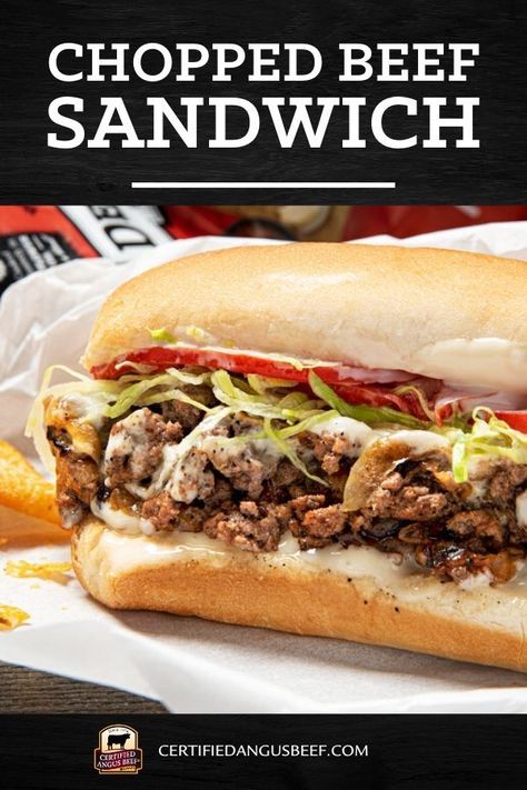 With a nod to Harlem’s bodega, this is a chopped sandwich like no other. Imagine an ooey, gooey, cheesy Certified Angus Beef ® burger on a hoagie roll. It's addictingly delicious! #bestangusbeef #certifiedangusbeef #beefrecipe #sandwich #beefsandwich #gameday #lunch #dinner Chopped Sandwich, Chopped Cheese Sandwich, Chopped Beef, Hoagie Sandwiches, Loose Meat, Beef Chops, Loose Meat Sandwiches, Chopped Steak, Chopped Cheese