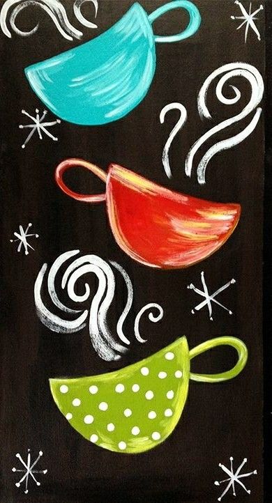 Coffee Painting Canvas, Coffee Art Painting, Acrylic Painting Inspiration, Coffee Cup Art, Christmas Paintings On Canvas, Coffee Painting, Painting Canvases, Simple Canvas Paintings, Easy Canvas Painting