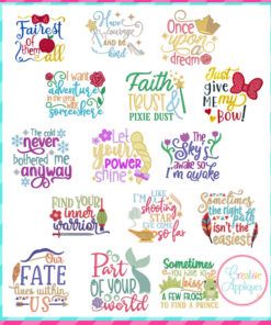 WORDS/SAYINGS Archives - Creative Appliques Disney Princess Sayings, Disney Quote Drawings, Princess Sayings, Machine Embroidery Inspiration, Disney Applique Designs, Disney Embroidery Designs, Tshirt Embroidery, Princess Embroidery, Disney Applique