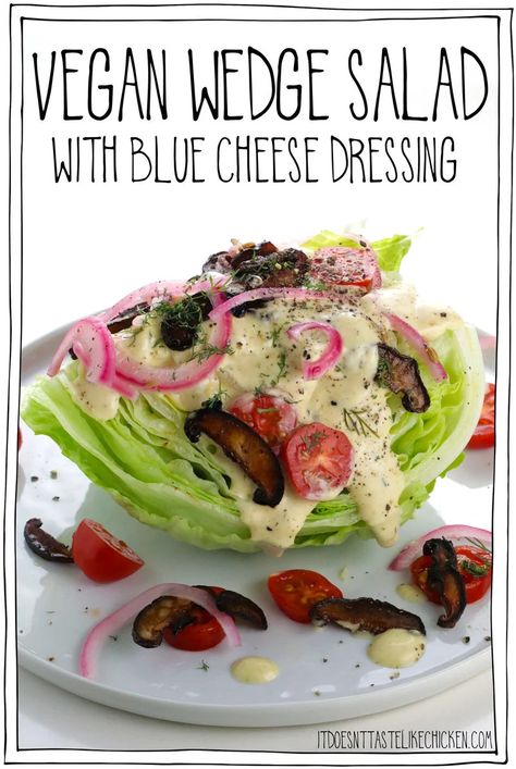 Vegan Wedge Salad, Vegan Blue Cheese Dressing, Bacon Bits Recipes, Vegan Blue Cheese, Salad With Blue Cheese Dressing, Wedge Salad Recipe, Wedge Salad Recipes, Salad With Blue Cheese, Cheese Salad Dressing