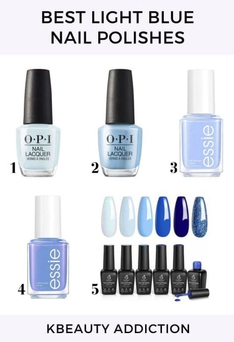 best light blue nail polishes Opi Pale Blue Nail Polish, Ice Blue Nail Polish, Light Blue Fingernails, Opi Light Blue Nail Polish, Opi Light Blue, Very Light Blue Nails, Milky Blue Nails, Nail Polish Color Names, Pale Blue Nails