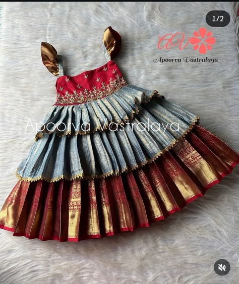 Baby Ethnic Wear Indian Girl, Ethnic Frocks For Baby Girl, Pattu Dress For Kids, Frocks Design For Kids, Saree Frock Dresses For Kids, Baby Pattu Frocks Designs, Baby Frock Patterns Party Wear, Baby Pattu Pavadai Designs, Pattu Frocks For Kids