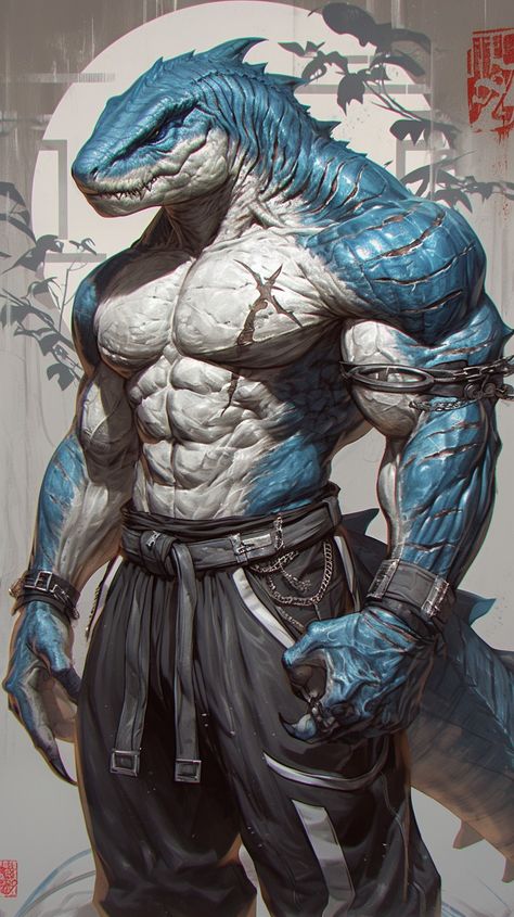 Blue Lizardfolk, Hippo Warrior, Shark Man Art, Beastman Fantasy Art, Humanoid Animals, Monster Shark, Tekken Wallpaper, Mythical Creatures Fantasy, Dragon Artwork Fantasy