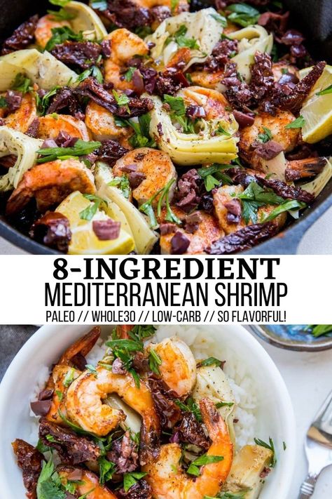 Mediterranean Shrimp Skillet, Mediterranean Shrimp Dishes, Mediterranean Recipes With Shrimp, Mediterranean Diet Recipes With Shrimp, Anti Inflammation Shrimp Recipe, Mediterranean Paleo Recipes, Mediterranean Shrimp Salad, Shrimp Mediterranean Recipes, Mediterranean Seafood Recipes