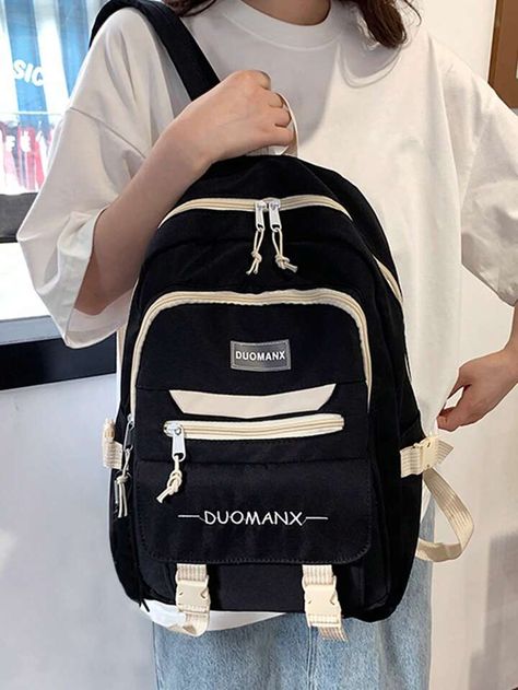 Black School Backpack, School Backpack Black, Bag For College, Black Backpack School, High School Bags, Stylish School Bags, Daypack Backpack, Letter Bag, Travel Rucksack