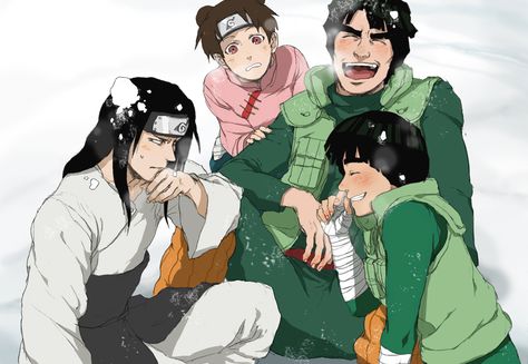 Might Guy, Lee, Tenten and Neji, Naruto Shippuden Konoha Village, Neji And Tenten, Naruto Shippudden, Naruto Family, Naruto Teams, Rock Lee, Naruto Pictures, Naruto Wallpaper, Naruto Anime