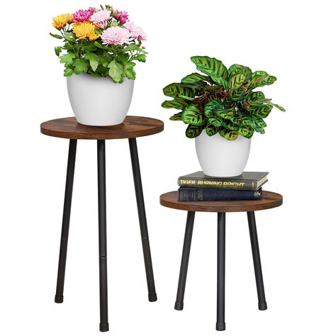 PRICES MAY VARY. 【Unique Design】The legs of the plant stand are made of metal, more stable and solid, the countertop is mid-century rustic wood panel style, suitable for matching with various styles of furniture, and better home decoration options 【DIY Design】This wooden plant stand can be used as one tall and one short two independent flower stand according to your needs or can be assembled together to become a 2-tier plant stand, let's start enjoying the fun of DIY! 【Multi-functional】This plan Outdoor Flower Stand, Plant Holders Indoor, Mid Century Outdoor, Mid Century Plants, Indoor Plant Stand, Small Round Table, Wooden Plant Stands, Outdoor Living Decor, Plant Stand Indoor